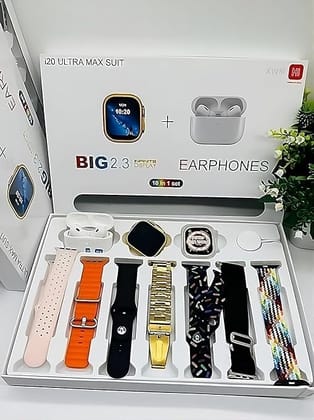 Compatible for I20 Ultra MAX Suit 10 in 1 Set BT Calling Smart Watch with AMOLED Display & Activity, Health Tracker for Men & Women, Multicolor