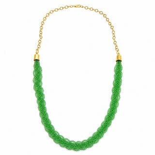 Hydro Crystal Braided Choker Necklace, Multi-Strand, Gold-Toned Adjustable Chain, Light Green , 1 Qty