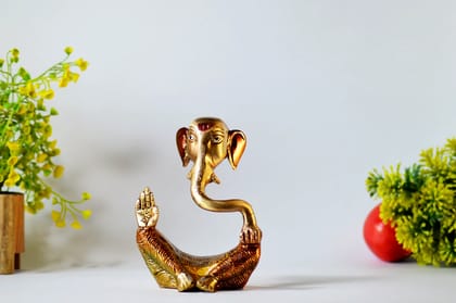 Modern Ganesha abstract unique brass idol (Color - Golden, Size - 5.5H*4L*2.5B) by Snova Enterprises