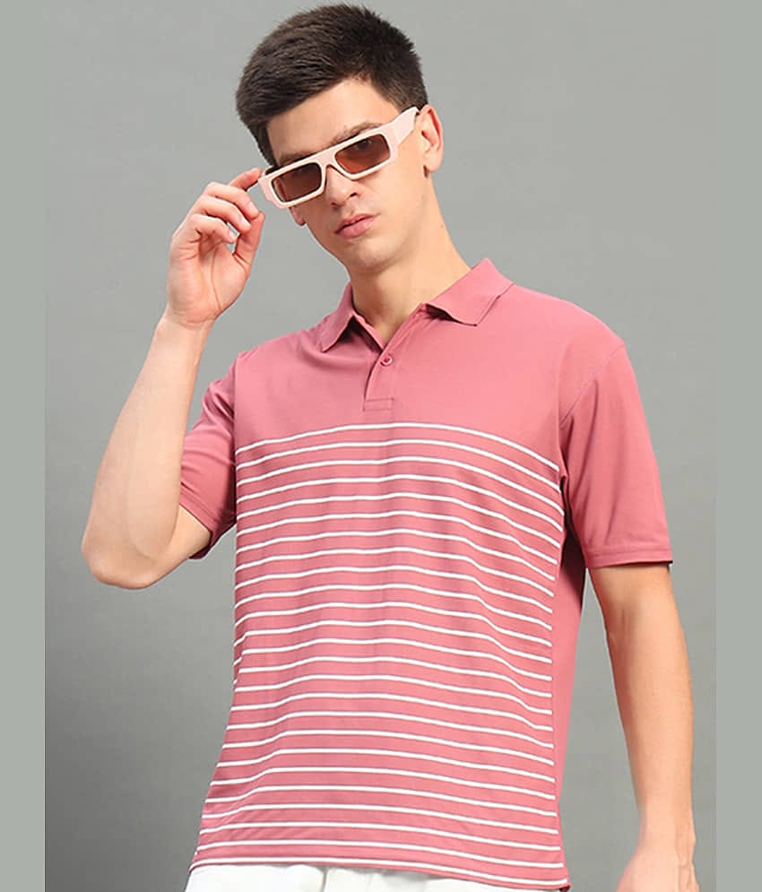 renuovo Pack of 1 Cotton Blend Regular Fit Striped Half Sleeves Men's Polo T Shirt ( Sea Green )