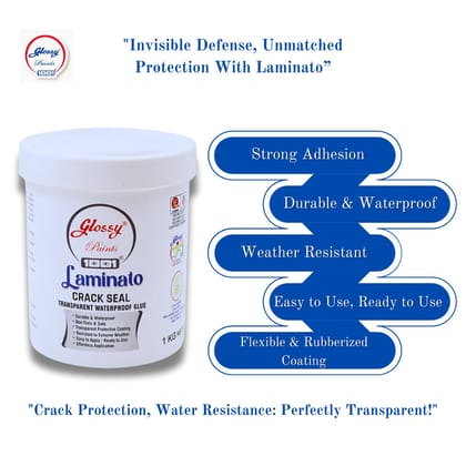 Glossy 1001 Laminato Crack Seal Barrier Waterproof Transparent Glue - Multi-Surface Adhesive Sealant for Roofs, Walls, and Cracks - Durable, Weather-Resistant Glossy 1001 Laminato Crack Seal Barrier Waterproof Transparent Glue - Multi-Surface Adhesive Sealant for Roofs, Walls, and Cracks - Durable, Weather-Resistant