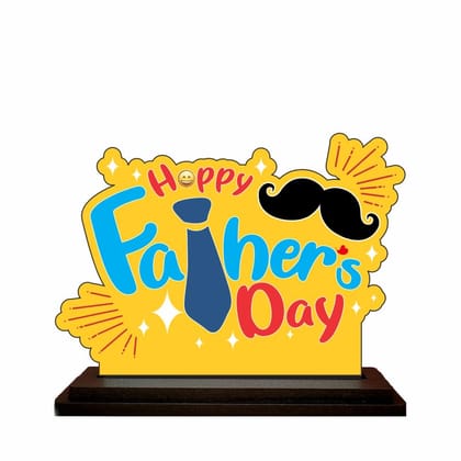 THE MAGICAL GIFTS Happy Father?s Day MDF Table Stand ? Yellow Decorative Gift with Tie and Mustache Design | Size 4x6