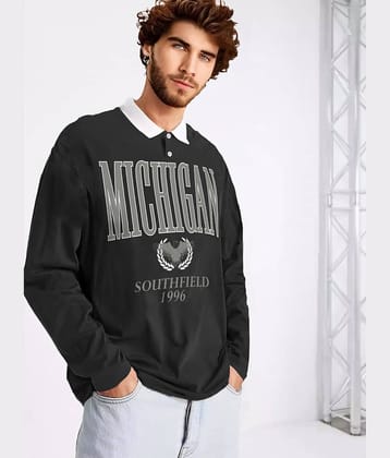 Eyebogler Pack of 1 Cotton Blend Oversized Fit Self Design Full Sleeves Men's Polo T Shirt ( Black )