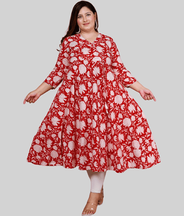 miravan - Red Cotton Women's Anarkali Kurti ( Pack of 1 )