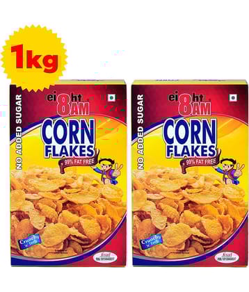 8 AM No Added Sugar Corn Flakes 500 gm Pack of 2