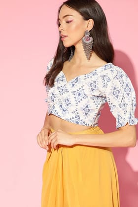 Off White Cotton Ethnic Motifs Crop Top VT1158 Off White Cotton Ethnic Motifs Crop Top VT1158