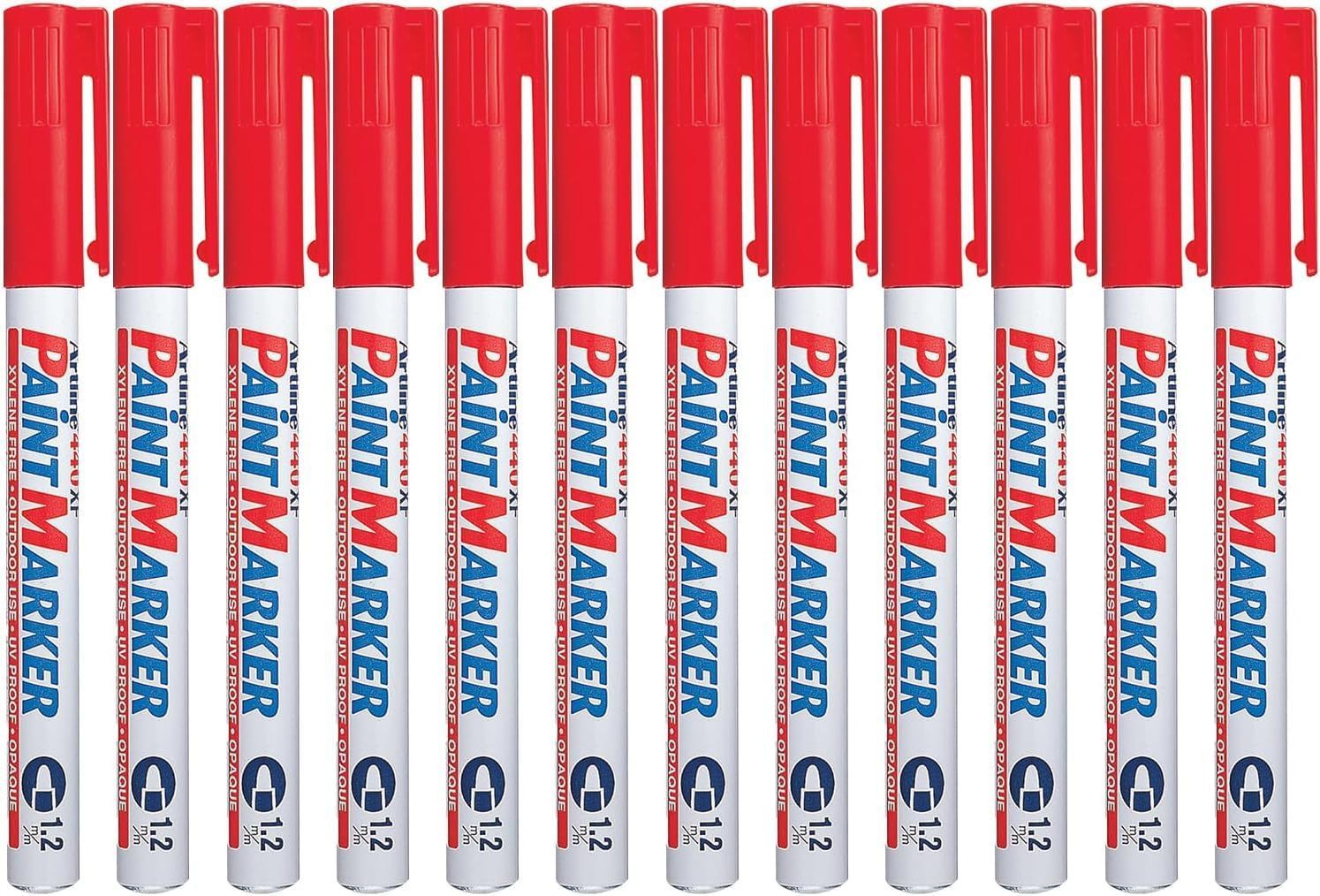 Artline 440XF Paint Markers for Wood, Plastic, and Canvas, The Ideal Waterproof Marker for Indoor/Outdoor Applications, Opaque Permanent Markers with 1.2 mm Bullet Tip, Red, Pack of 12