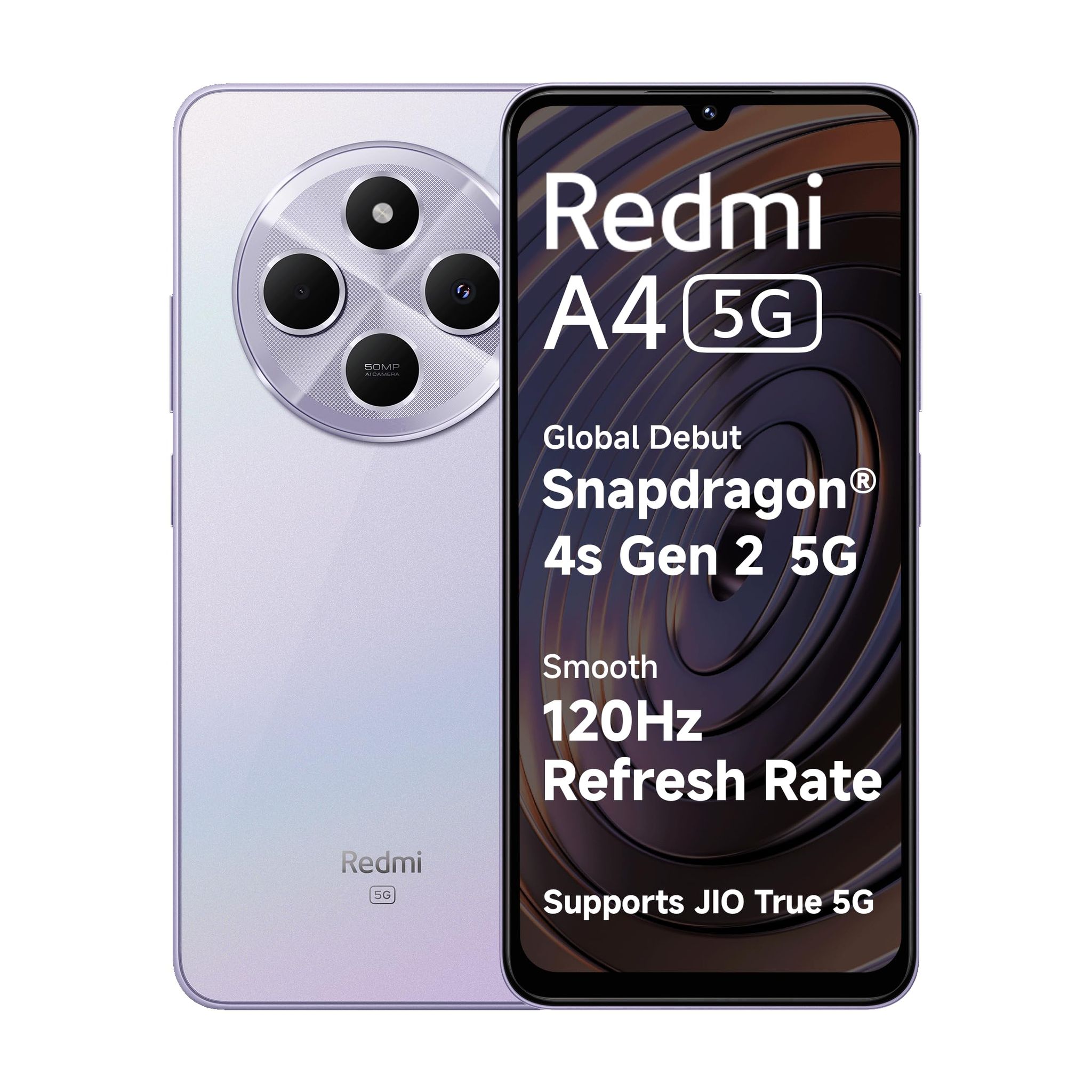 Redmi A4 5G (Sparkle Purple, 4GB RAM, 64GB Storage) | Segment Largest 6.88in 120Hz | 50MP Dual Camera | 18W Fast Charging | Charger in The Box