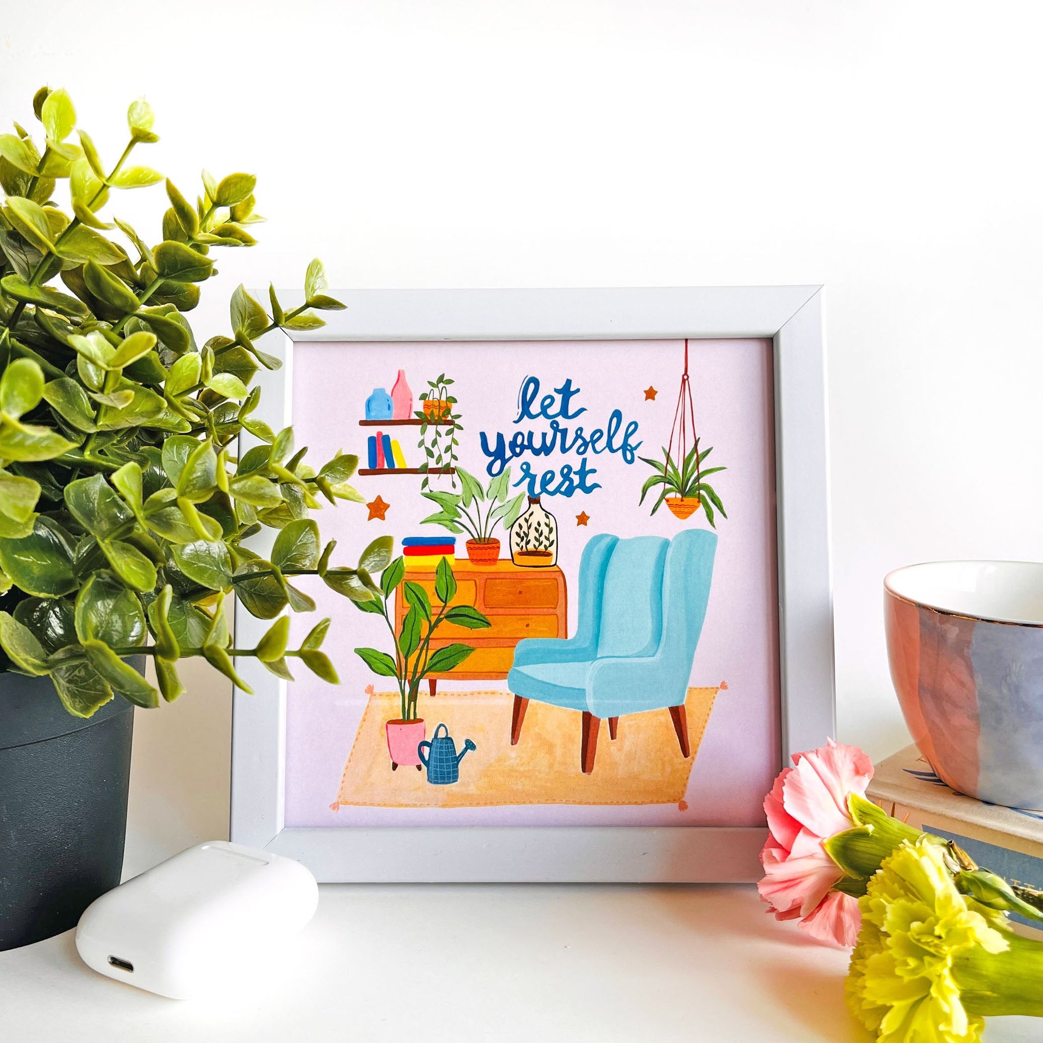 Let Yourself Rest Mini Wall Art Frame (Table Top Mount)-White