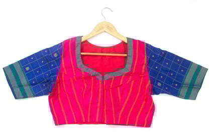 Pink And Blue Silkcotton Readymade Blouse PV BL 158-44