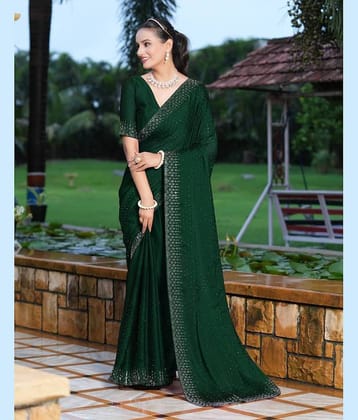 Shivadit ethnic Georgette Solid Saree With Unstitched Blouse Piece ( Green )