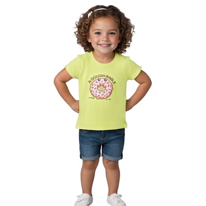 Girls T shirt Cotton Acid Lime Green Donut Print