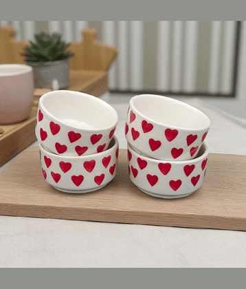 Malaikah Ceramic Printed Chip&Dip Bowl 5 cm ( Set of 4 ) Red