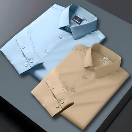 Combo of 2 Formal shirts Sky Blue & Cream Colour-S