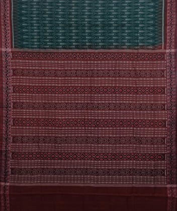 Green and maroon handwoven sambalpuri cotton saree