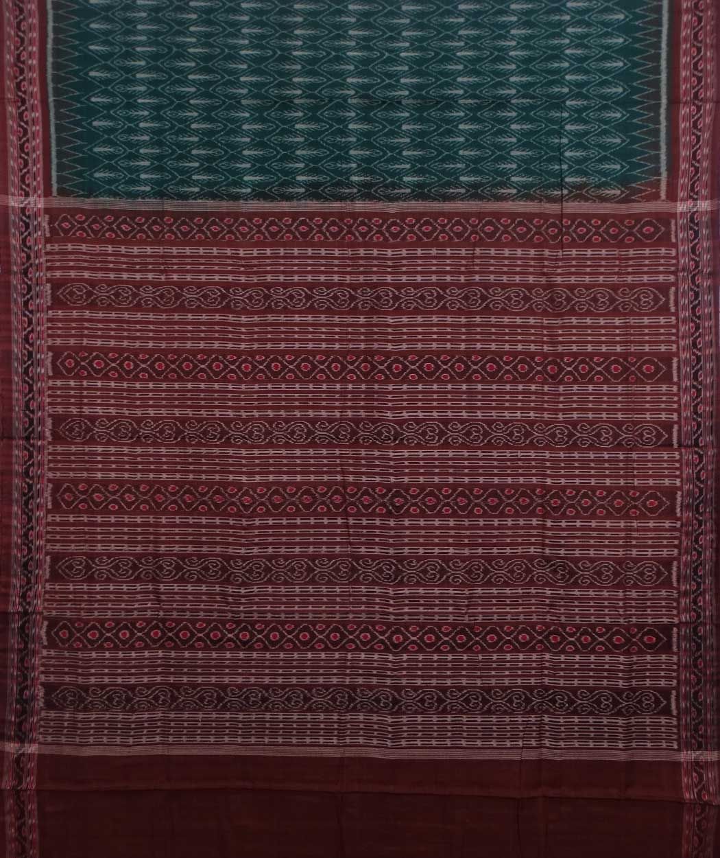 Green and maroon handwoven sambalpuri cotton saree