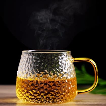 Glass Tea & Coffee Mug with Golden Handle, 480 ML, Set of 1, Borosilicate Glass Fancy Mug for Espresso, Latte, Cappuccino, Hot & Iced Drinks, Perfect for Home, Office Ideal Man/Women