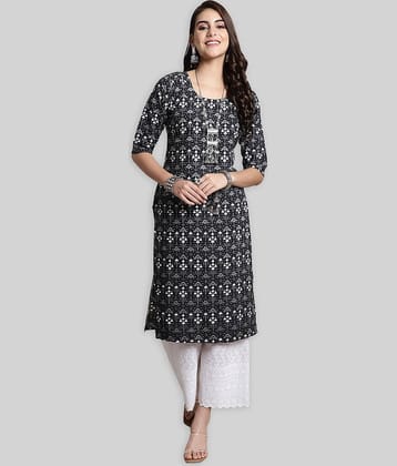 7Threads Crepe Printed Straight Women's Kurti - Black ( Pack of 1 )
