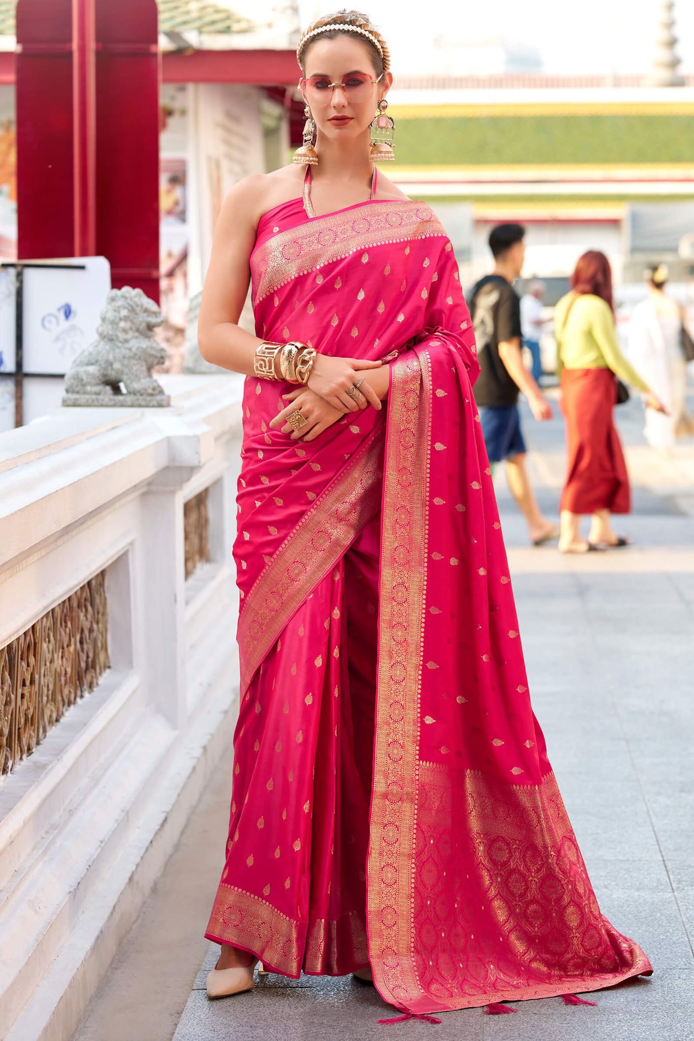 Rosy Pink Zari Woven Banarasi Satin Silk Saree