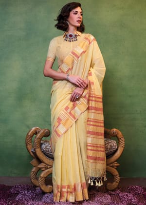 Delight Yellow Woven Cotton Silk Saree