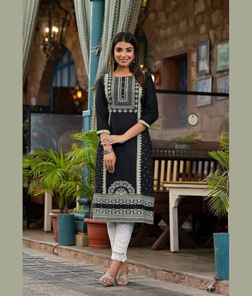 Juniper Rayon Printed Straight Women's Kurti - Black ( Pack of 1 )