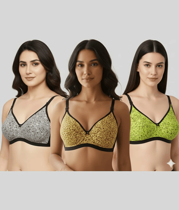 love girl Pack of 3 Cotton Blend Non Padded Everyday Bra For Women ( Multicolor 3 )