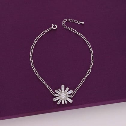 Floral Elegance Baguette Casual Silver Bracelet-White Stone / Silver