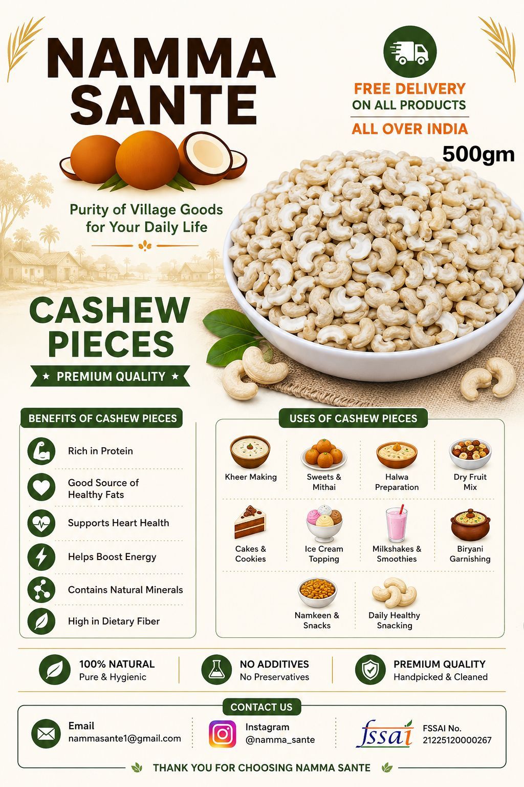 Cashew Pieces, Kaju Tukda, Broken Cashew Nuts, Cashew Bits, Kaju Pieces 500gm