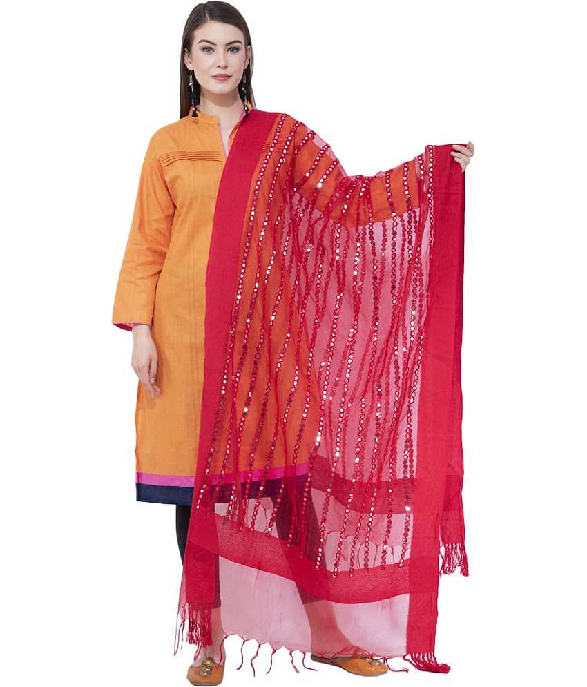 A R Silk Red Organza Mirror Work Dupatta