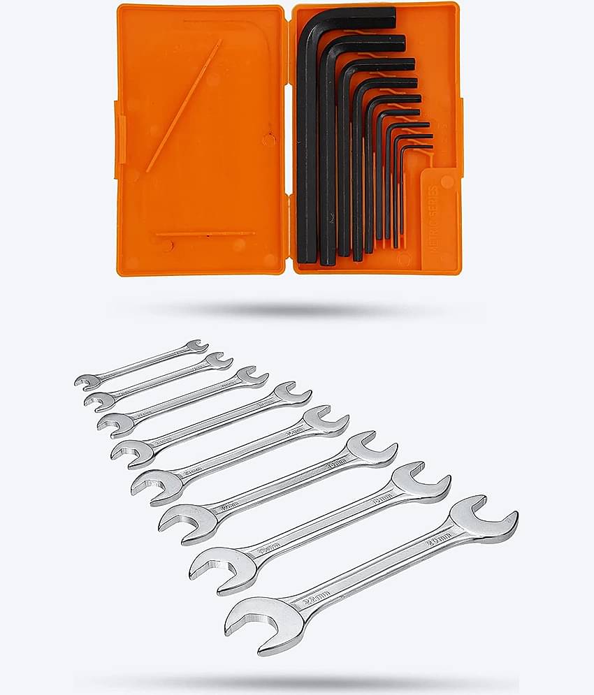 Aldeco Hand Tools- 8Pcs Spanner Set with 9Pcs Allen Key Set. Hand Tools Combination for multipurpose use.