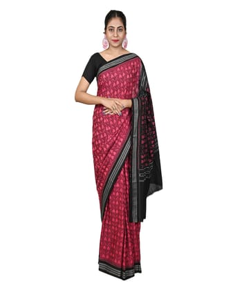 Pink black colour handwoven cotton saree