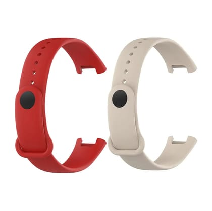Valente Soft Silicon Band Strap Compatible for Redmi Band Pro (Pack of 2)-Red & Cream