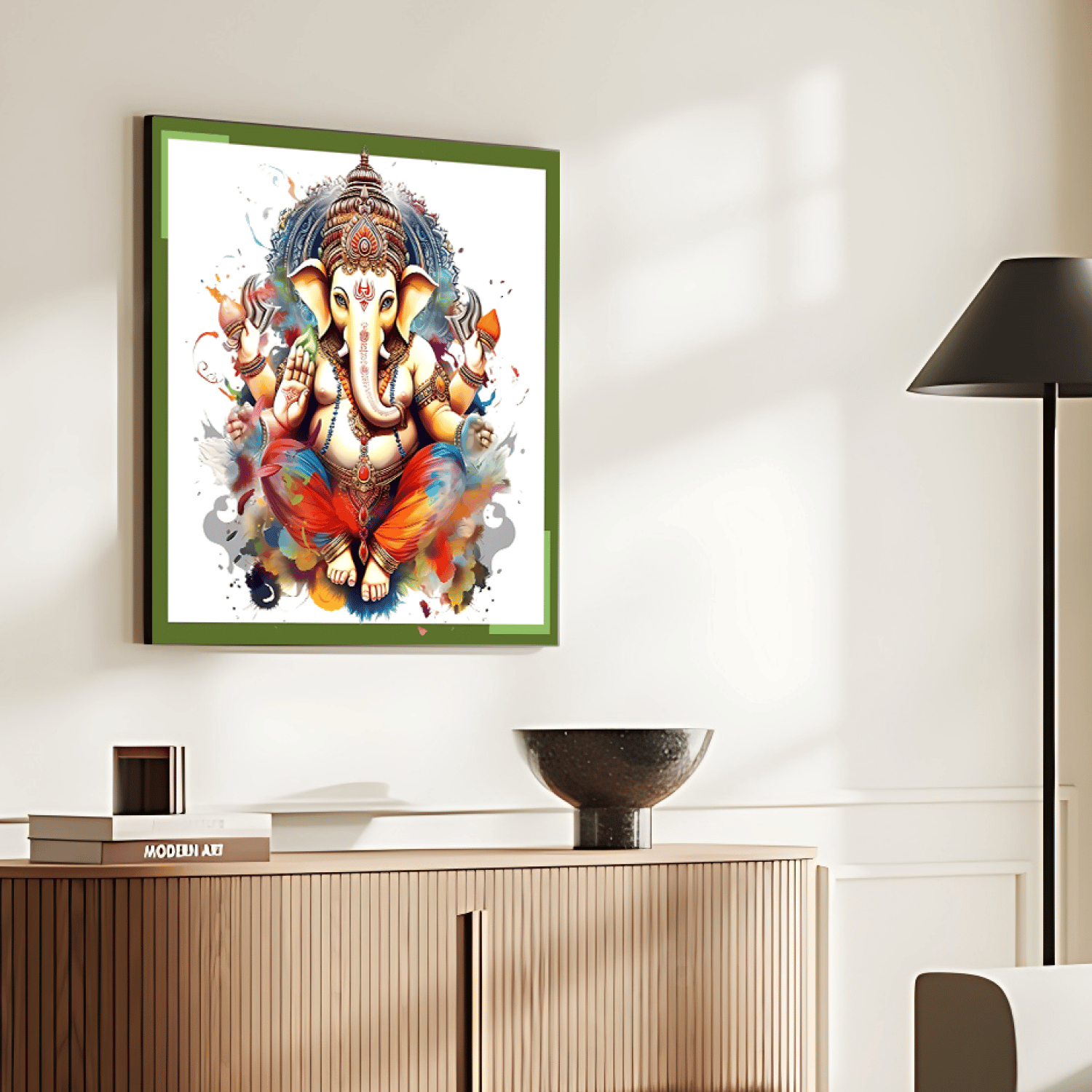 Ganesh Ji Idol Colorful Wood Print Wall Art-9 X 9 Inches / Pinewood Thickness: 6mm