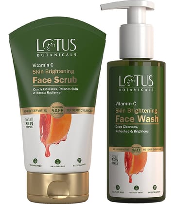 Lotus Botanicals Vitamin C Skin Brightening Face Wash 180ml + Face Scrub 100g (Pack of 2)