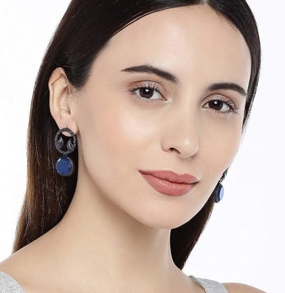 Silver-Plated Black Circular Drop Earrings