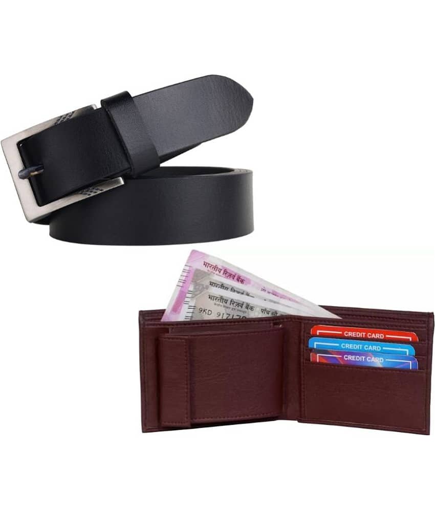 Clock21 - Black Leather Men's Belts Wallets Set ( Pack of 1 )