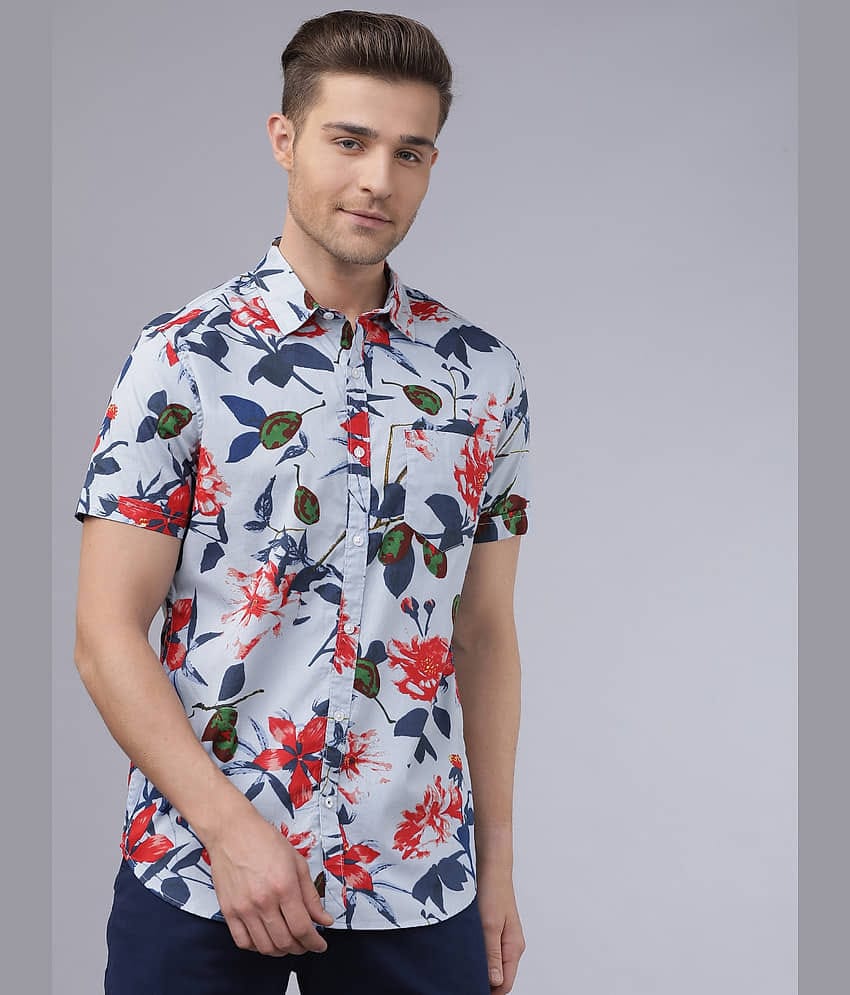 Highlander 100% Cotton Slim Fit Printed Half Sleeves Men's Casual Shirt - Blue ( Pack of 1 )