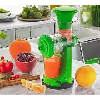 Manual Fruit Juicer with Hand Crank, Green, Citrus and Berry Press