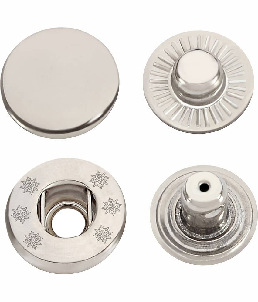Jyoti Snap Button (100 Sets of Size VT - 8/15 mm of Steel in Nickel Finish) Strong Grip Round Studs Clasp, Fasteners for Sewing, Purses, Bags, Leather, Clothes and DIY Works - Pack of 1