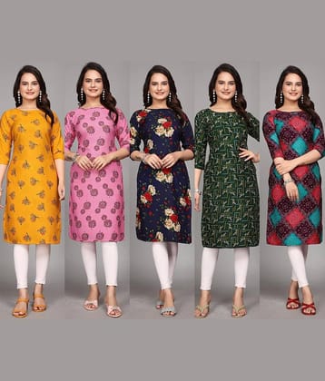 KALAVRITTA Pack of 5 Crepe Printed Straight Women's Kurti - ( Multicoloured )