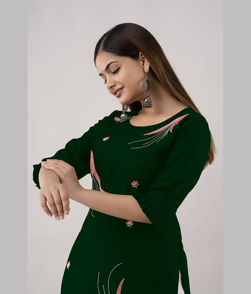 Kapadia Women Viscose Rayon Embroidered Straight Kurti ( Dark Green )