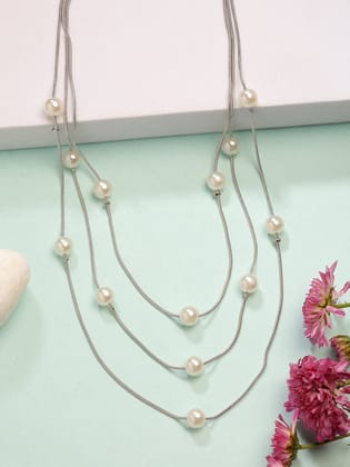 NVR Women's Silver-Plated  White Pearls Party Layered Chain-Onesize / Silver / Alloy