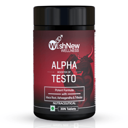 WishNew Wellness ALPHA BOOSTER OF TESTO | 30 Veg Tablets | Maca, Tribulus, Ginseng | Zinc & Vitamin D2 | Men's Health