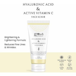 Globus Naturals Hyaluronic Acid & Vitamin C Anti Ageing Face Scrub, Enriched with Walnut & Mulberry, Skin Lightening & Brightening Formula, Reduces Dark Spots, Suitable for All Skin Types, 100 gm