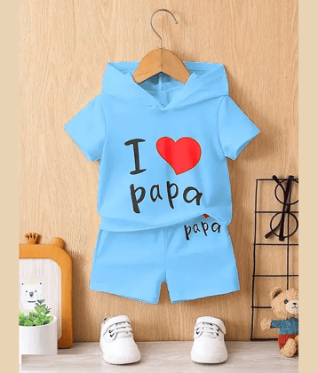 VELION Pack of 1 Boys Cotton Blend T-Shirt & Shorts Set ( Light Blue )