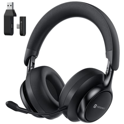 Portronics Muffs M7 Over Ear Headphone, USB-A & Type-C 2.4GHz Receiver, Detachable Boom Mic - Black