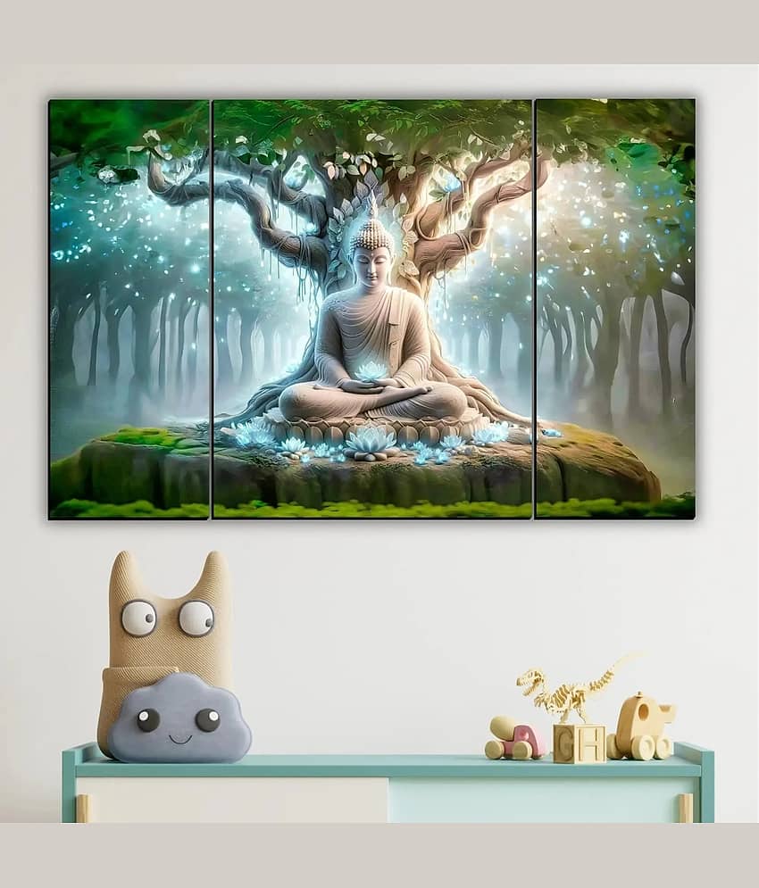 Set of 3 Lord Buddha Wall Paintings For Home Decor 12X 18 INCH