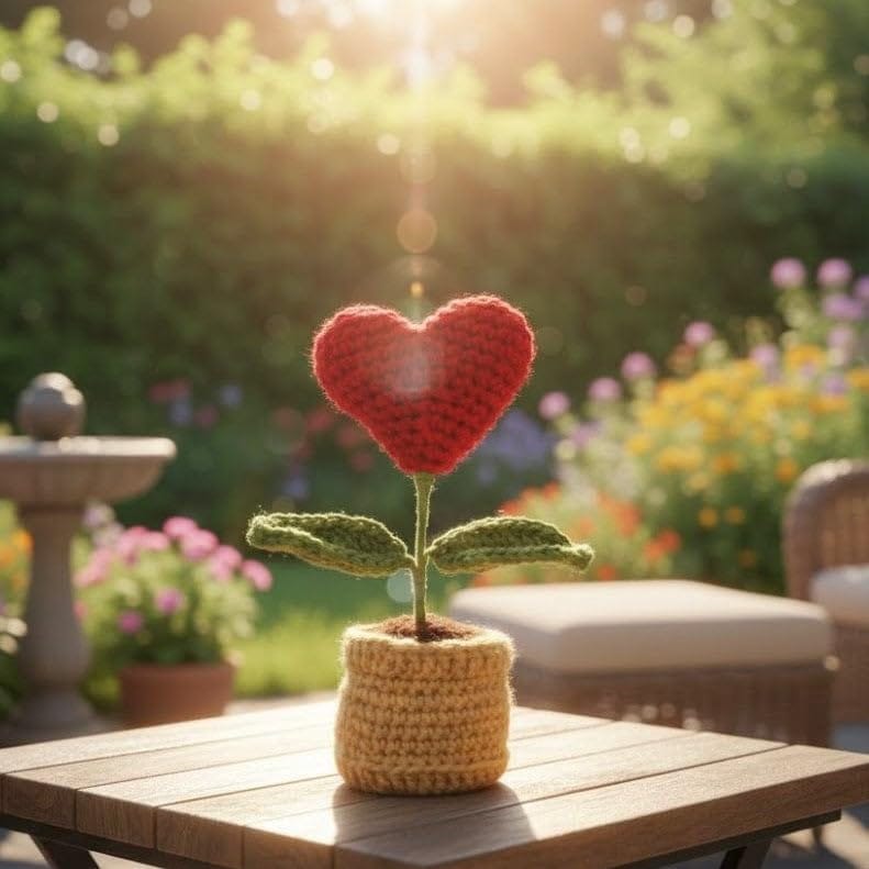 Rareity Bloom Love Hand Crochet Heart Planter, Indoor, Handmade Yarn, Decorative, Heart Shape