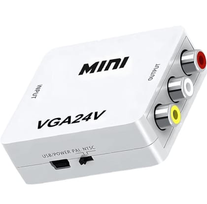 Mini VGA to AV Adapter VGA to RCA HD Video Converter with 3.5mm Audio Jack for PC/Laptops/STB/Computer (White)