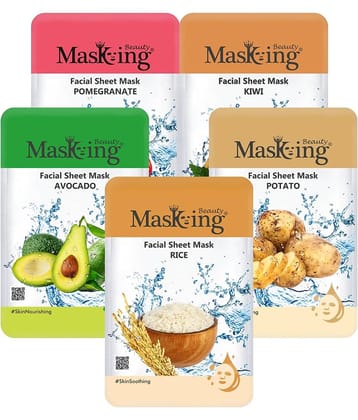 Masking Beauty Pomegranate Kiwi Avocado Potato Rice Face Sheet Mask 100 ml Pack of 5